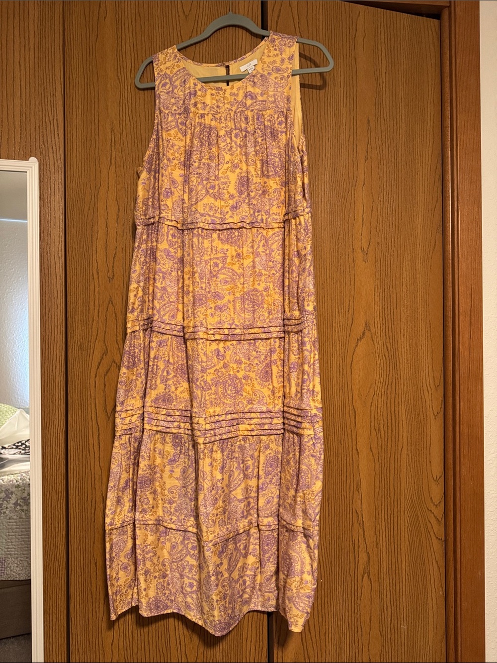 J. Jill Yellow and Lavender Paisley Tiered Maxi Dress